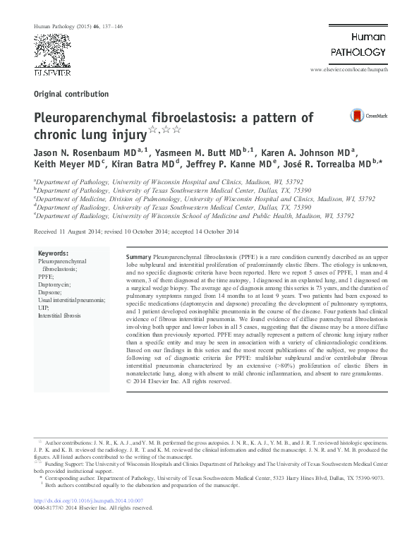 (PDF) Pleuroparenchymal fibroelastosis: a pattern of chronic lung injury