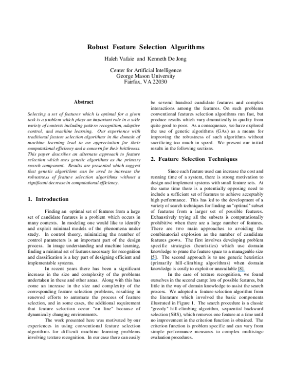 (PDF) Robust Feature Selection Algorithms