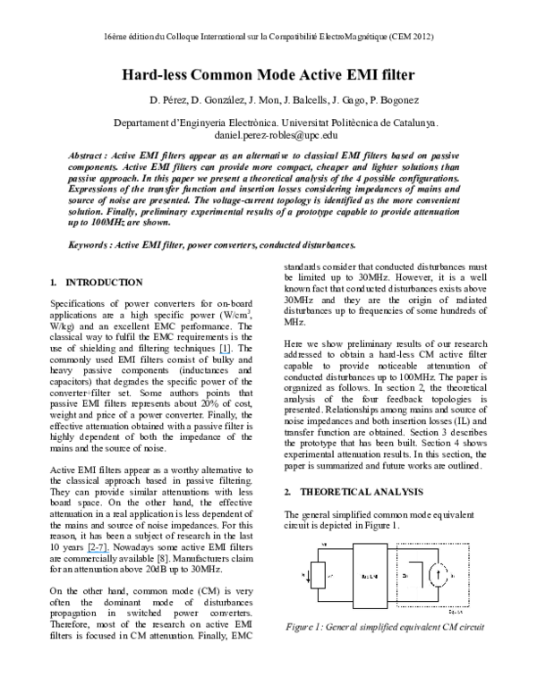 (PDF) Hard-less Common Mode Active EMI filter