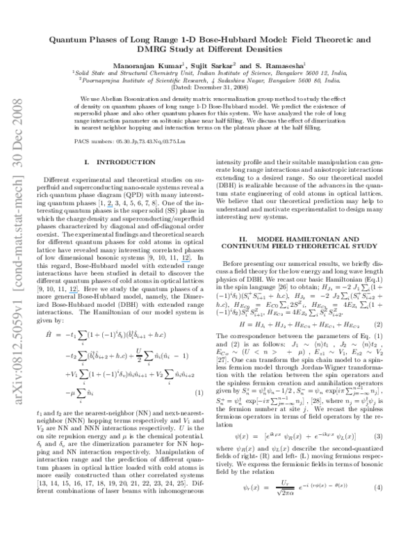 (PDF) Quantum Phases of Long Range 1-D Bose-Hubbard Model: Field ...
