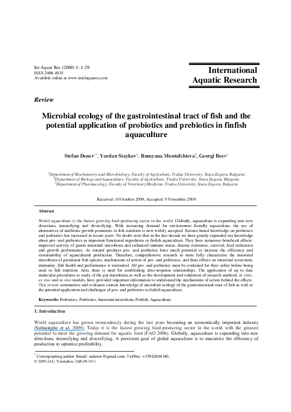 (PDF) Microbial Ecology of the Gastrointestinal Tract of Fish and the ...