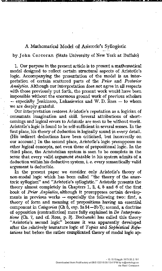 (PDF) Corcoran's Model of Aristotle's Syllogistic