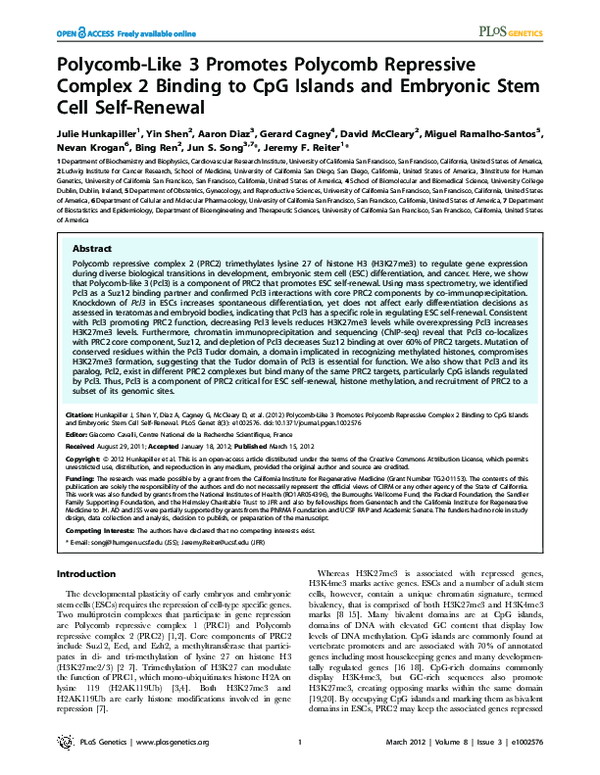 (PDF) Polycomb-Like 3 Promotes Polycomb Repressive Complex 2 Binding to ...