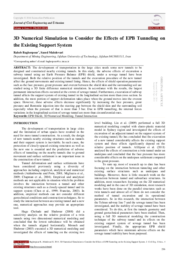 (PDF) 3D Numerical Simulation to Consider the Effects of EPB Tunneling ...