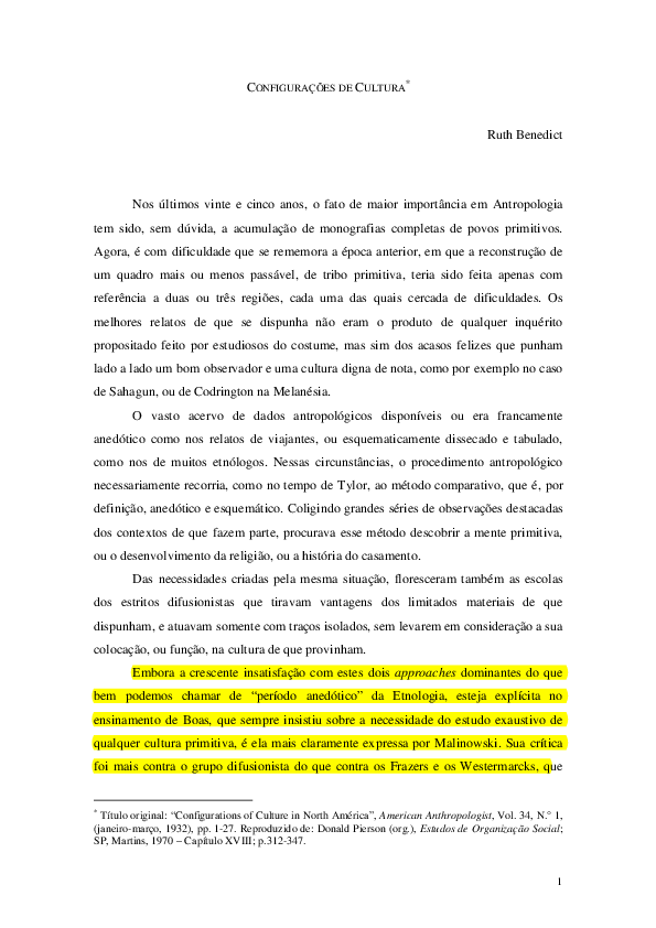 (PDF) °149965917 Ruth Benedict Configuracoes de Cultura