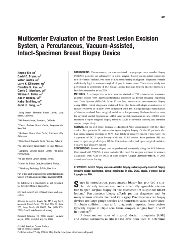 (PDF) Multicenter evaluation of the breast lesion excision system, a