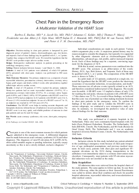 (PDF) Chest pain in the emergency room: a multicenter validation of the ...