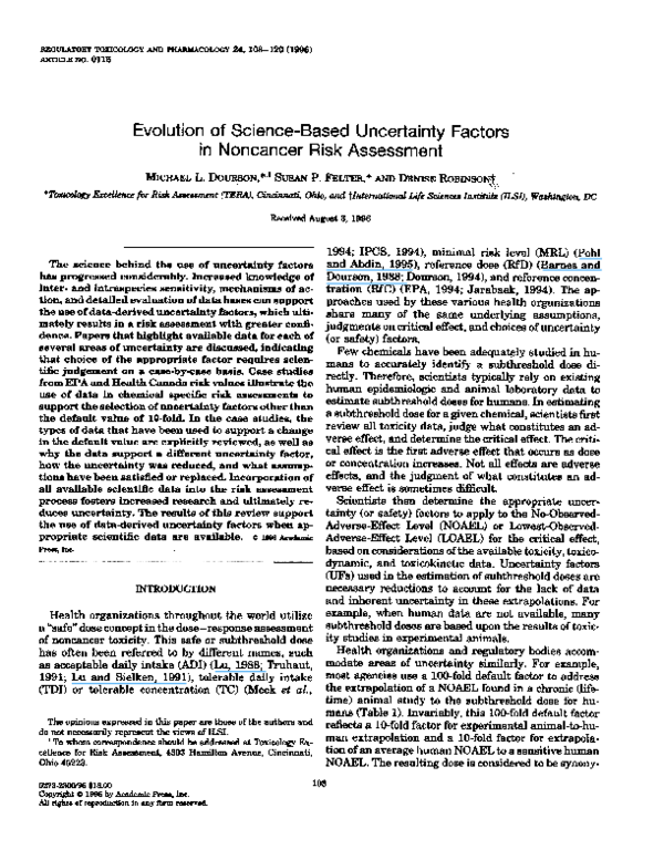 (PDF) Evolution of science-based uncertainty factors in noncancer risk ...