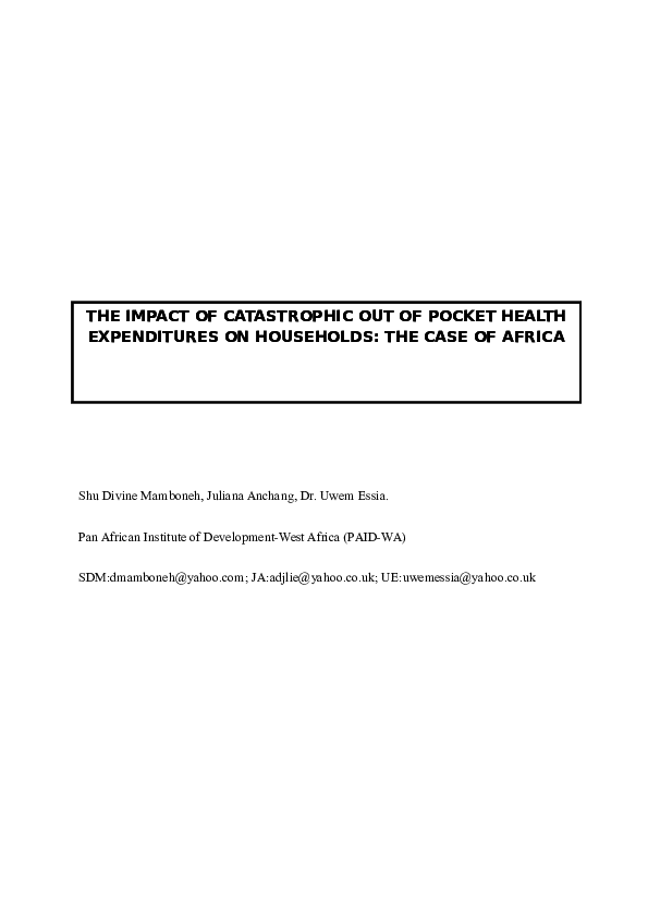 (DOC) THE IMPACT OF CATASTROPHIC OUT OF POCKET HEALTH EXPENDITURES ON ...