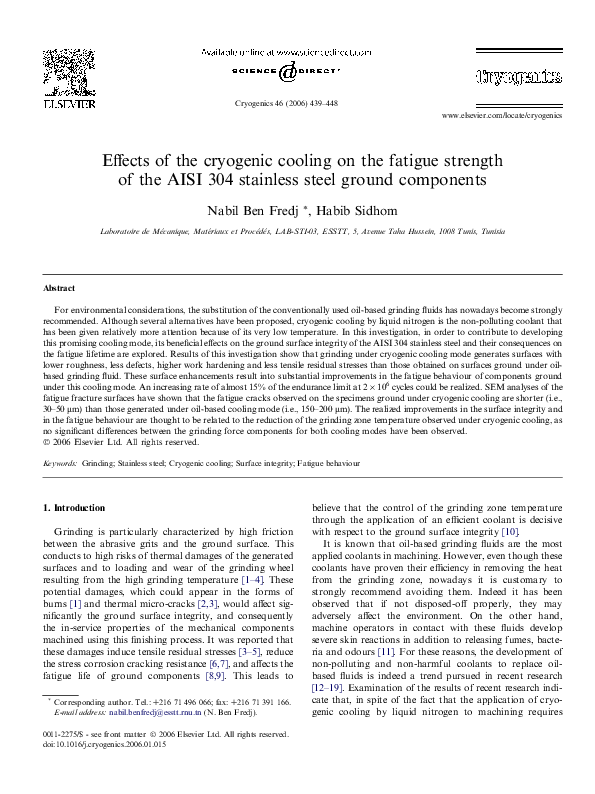 (PDF) Effects of the cryogenic cooling on the fatigue strength of the ...