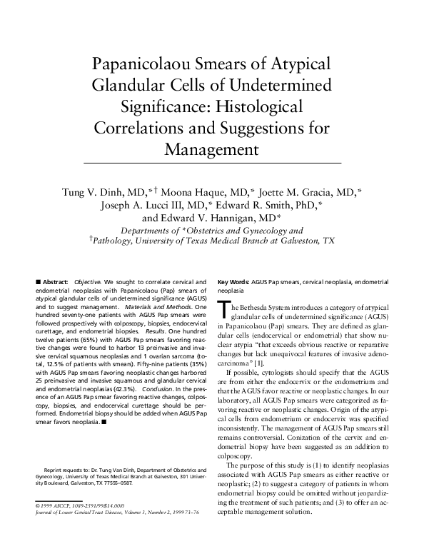 (PDF) Papanicolaou Smears of Atypical Glandular Cells of Undetermined