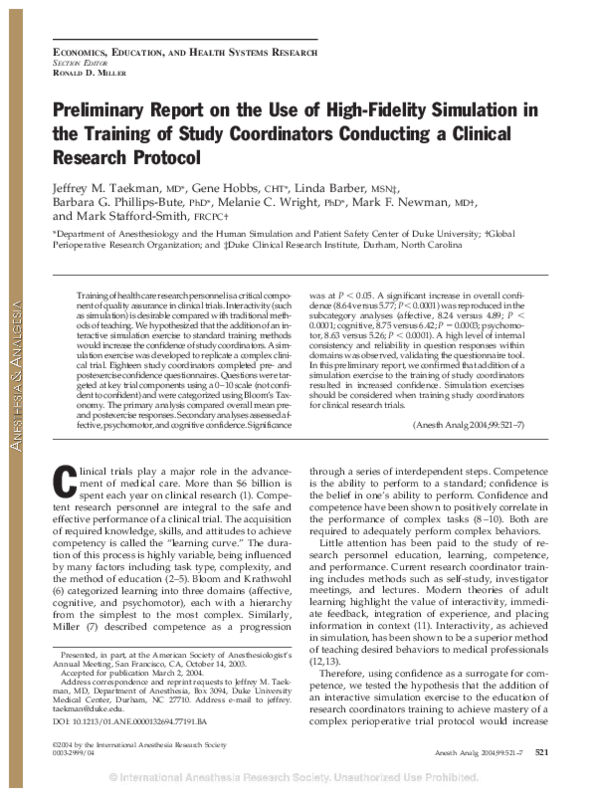 (PDF) Preliminary Report on the Use of High-Fidelity Simulation in the ...