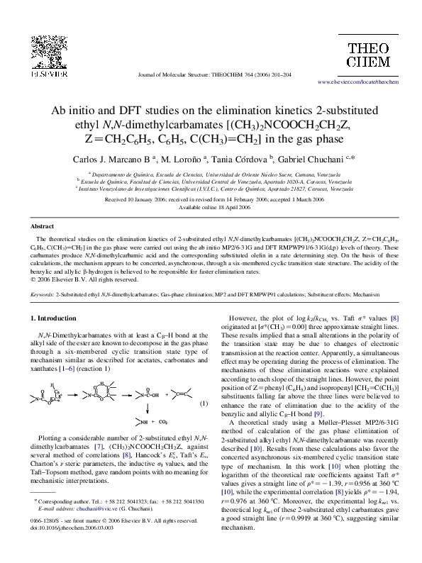 (PDF) Ab initio and DFT studies on the elimination kinetics 2 ...