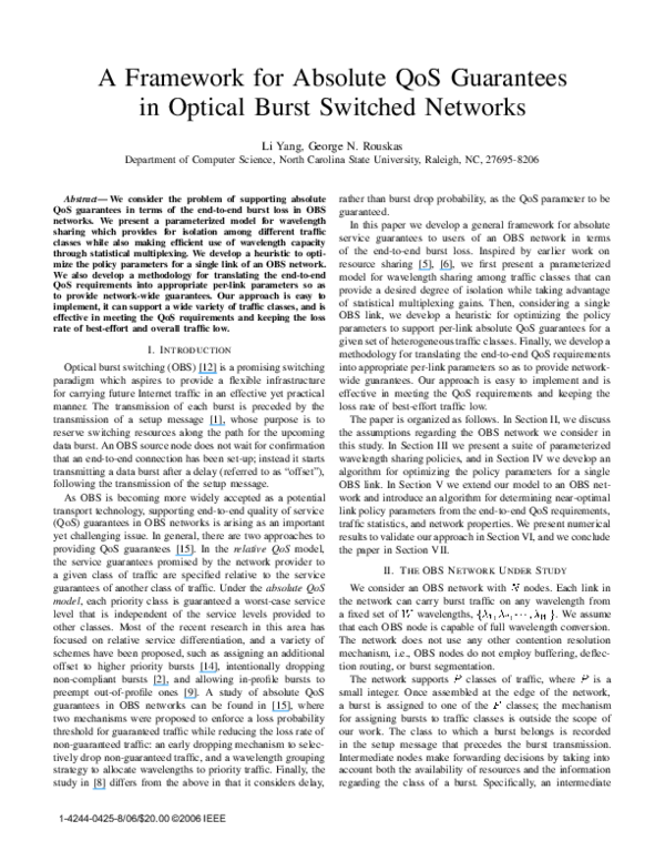 (PDF) An Absolute QoS Framework for Loss Guarantees in Optical Burst ...