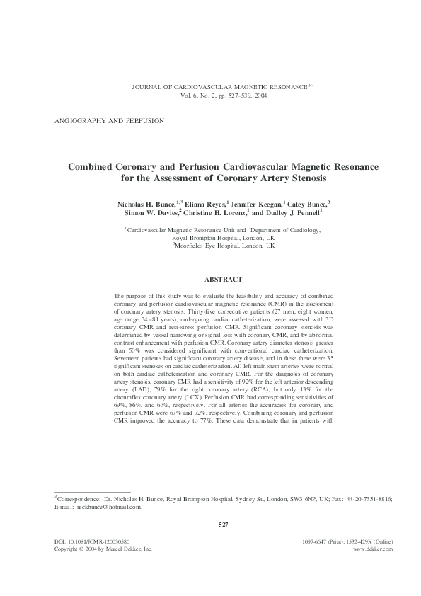 (PDF) Combined Coronary and Perfusion Cardiovascular Magnetic Resonance ...