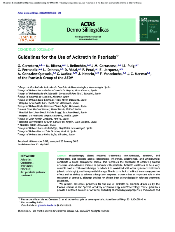 (PDF) Guidelines for the Use of Acitretin in Psoriasis
