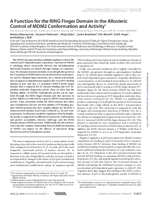 (PDF) A Function for the RING Finger Domain in the Allosteric Control ...