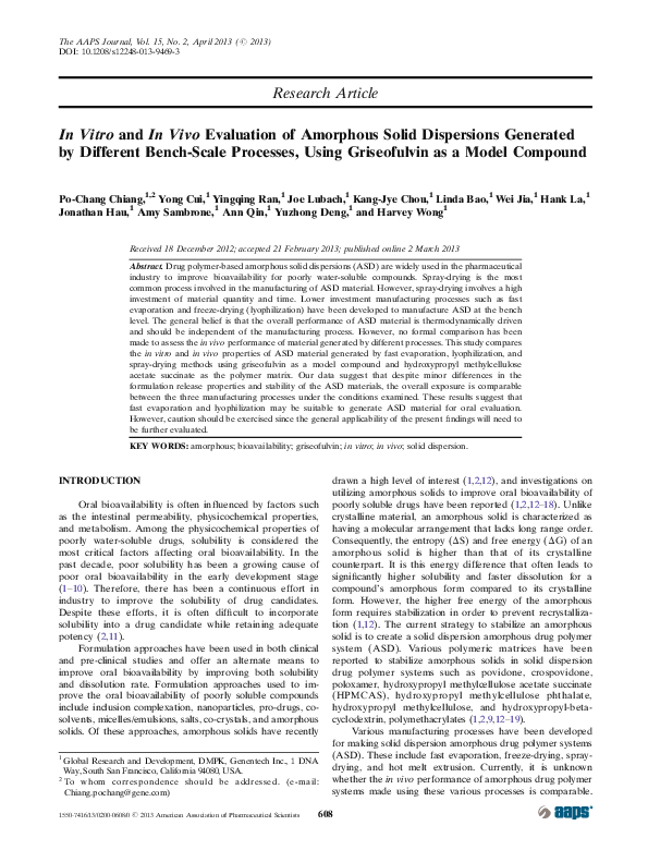 (PDF) In Vitro and In Vivo Evaluation of Amorphous Solid Dispersions ...