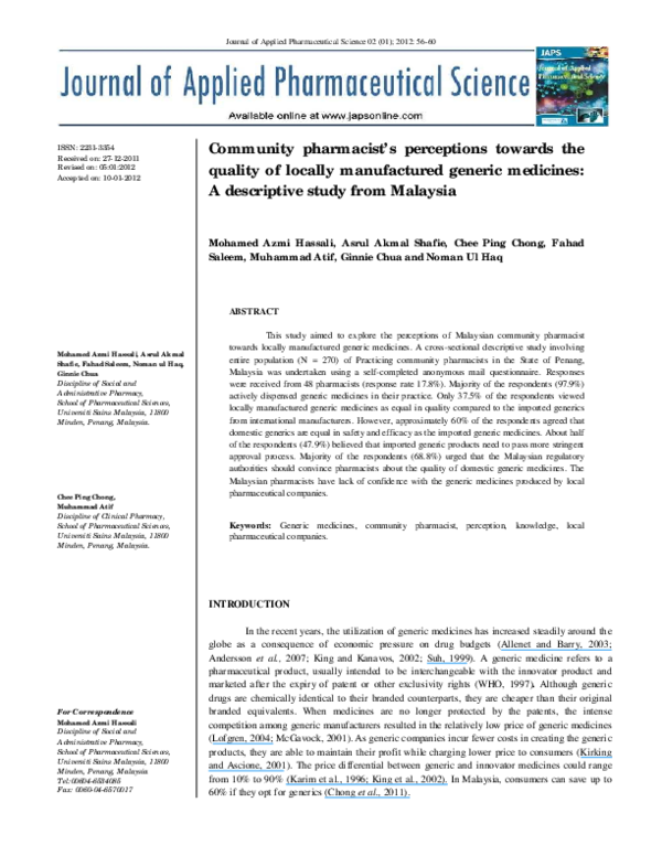 (PDF) Community pharmacist's perceptions towards the quality of locally ...