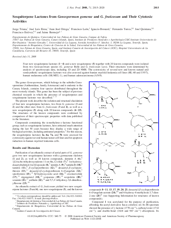 (PDF) Sesquiterpene Lactones from Gonospermum gomerae and G. fruticosum
