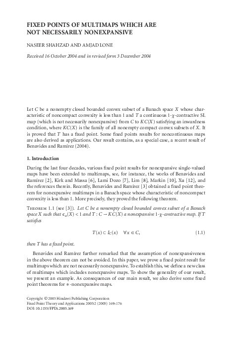 (PDF) Fixed points of multimaps which are not necessarily nonexpansive