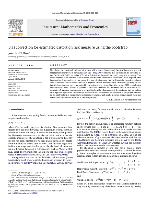 (PDF) Bias correction for estimated Distortion Risk Measure using the ...