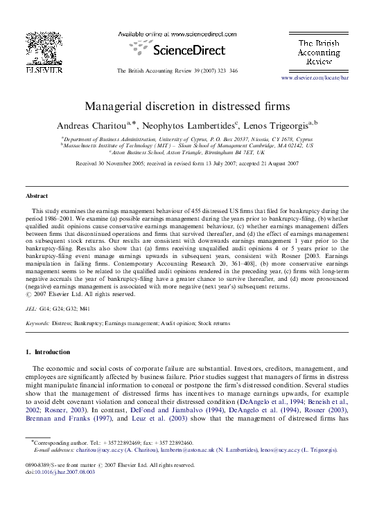 (PDF) Managerial discretion in distressed firms