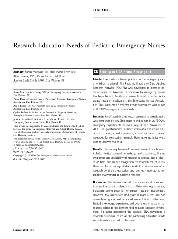 (PDF) Research Education Needs of Pediatric Emergency Nurses desi nur Academia.edu