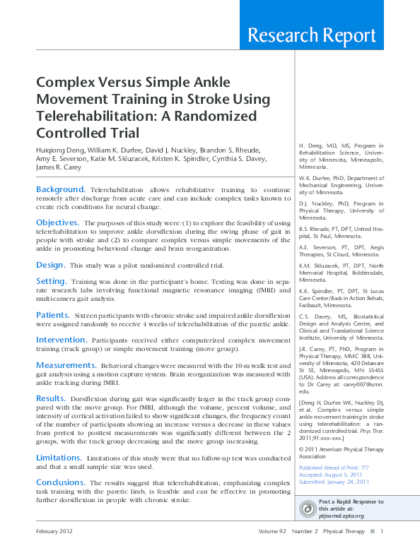  pdf complex versus simple ankle movement training in stroke using