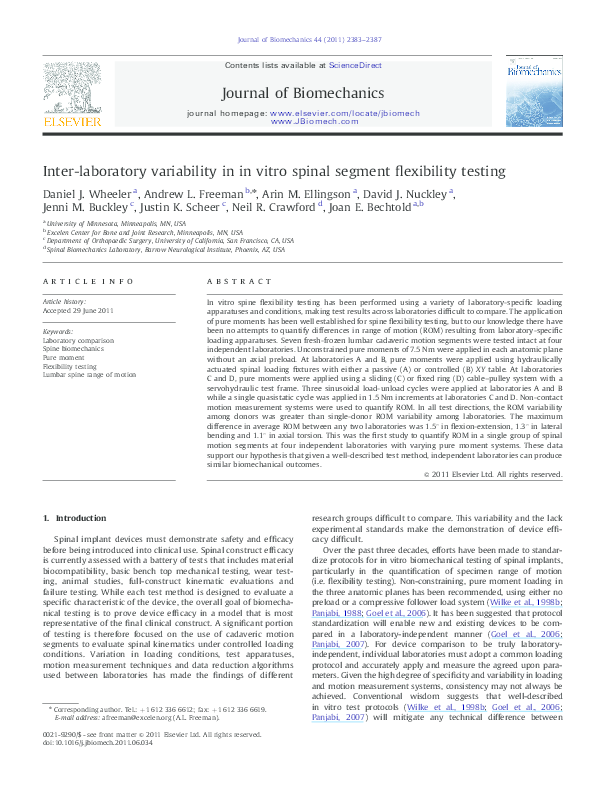 (PDF) Interlaboratory variability in in vitro spinal segment