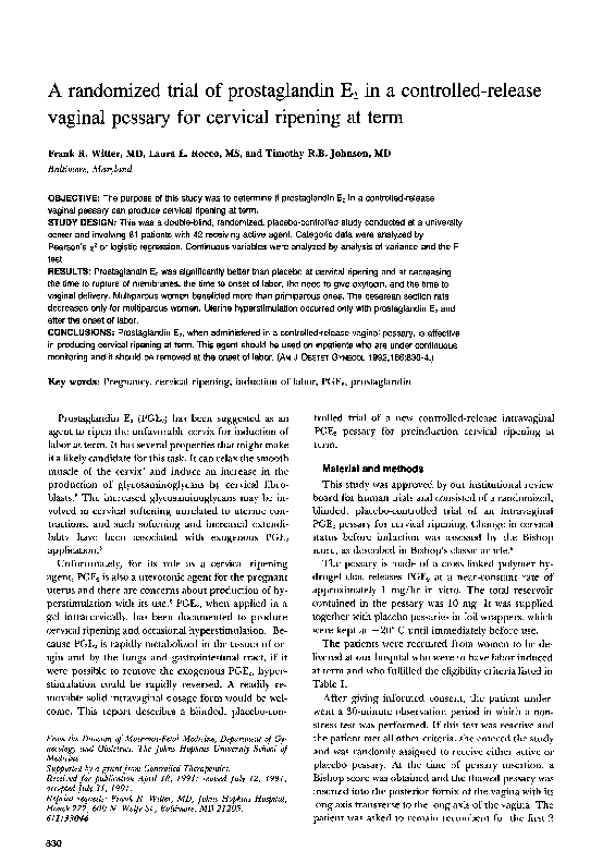 (PDF) Membrane stripping versus single dose intracervical prostaglandin gel administration for