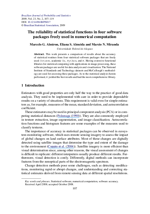 (PDF) The reliability of statistical functions in four software ...