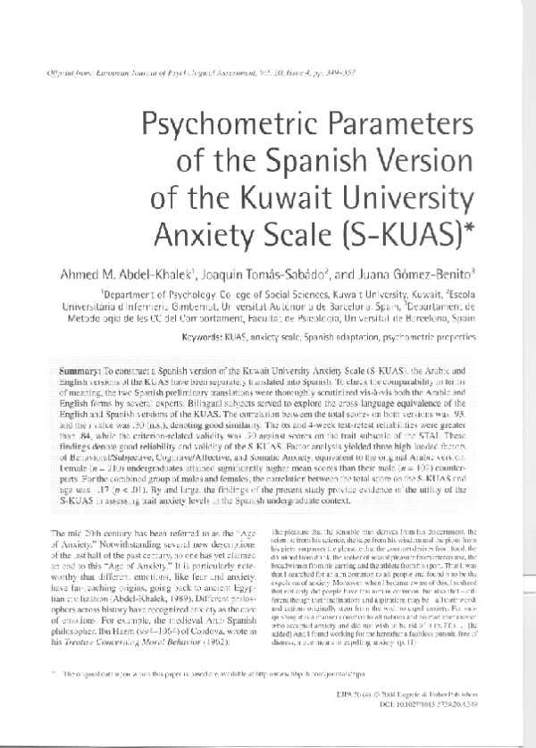 (PDF) Psychometric Parameters of the Spanish Version of the Kuwait ...