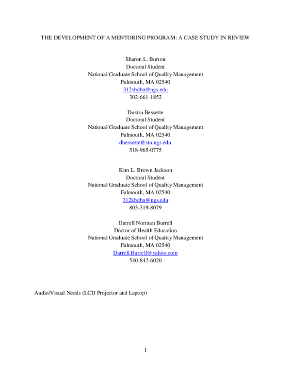 (PDF) The Development of a Mentoring Program: A Case Study in Review