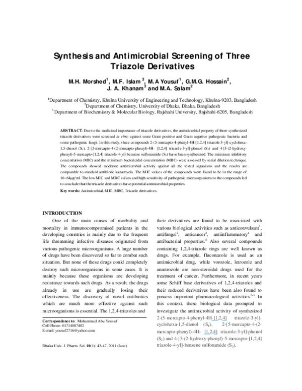 (PDF) Synthesis and Antimicrobial Screening of Three Triazole Derivatives
