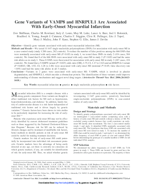 (PDF) Gene Variants of VAMP8 and HNRPUL1 Are Associated With Early ...