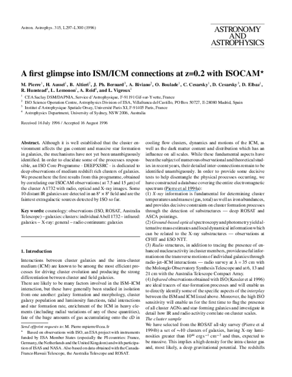 (PDF) A first glimpse into ISM/ICM connections at z= 0.2 with ISOCAM