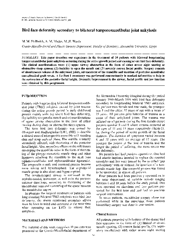(PDF) Bird face deformity secondary to bilateral temporomandibular