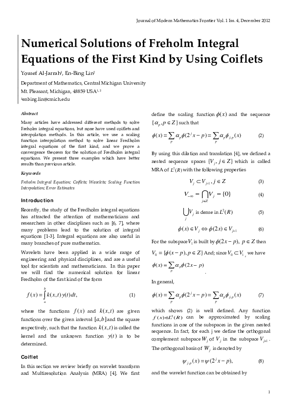 (PDF) Numerical Solutions of Freholm Integral Equations of the First ...