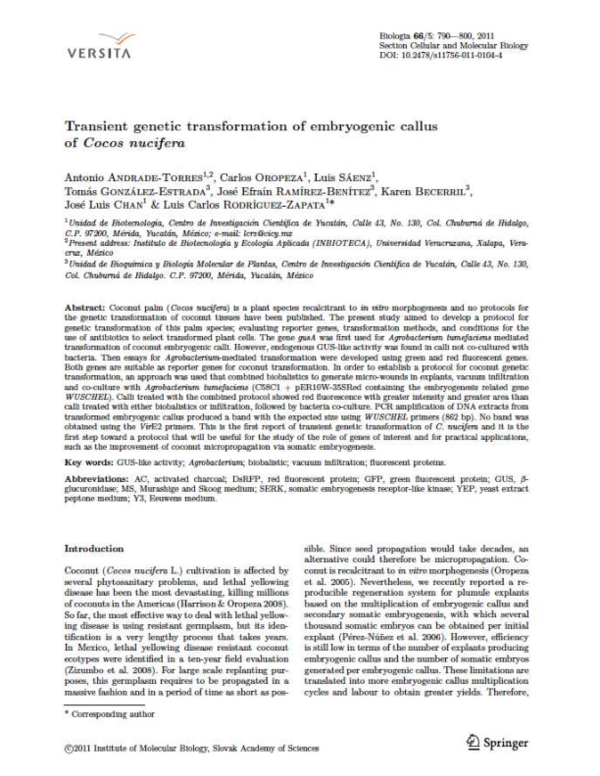 (PDF) Transient genetic transformation of embryogenic callus of Cocos ...