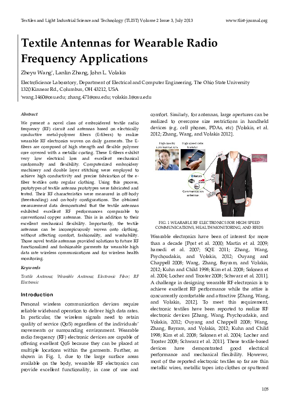 (PDF) Textile Antennas for Wearable Radio Frequency Applications Co