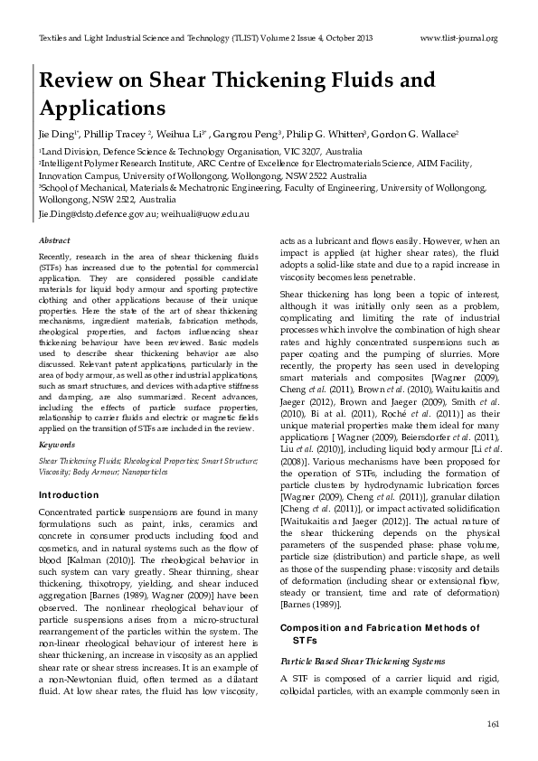 (PDF) Review on Shear Thickening Fluids and Applications Co. SEP