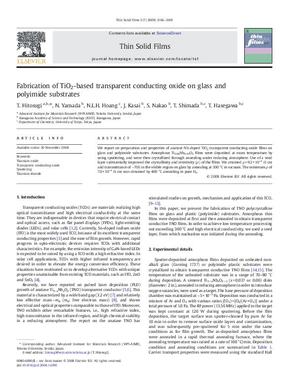 (PDF) Fabrication of TiO 2based transparent conducting oxide on glass and polyimide substrates