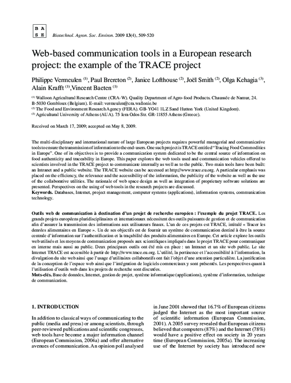 (PDF) based communication tools in a European research project the example of the TRACE