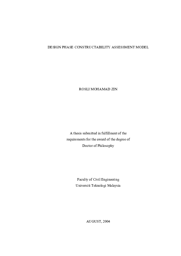 Pdf Design Phase Constructability Assessment Model Full Text Rosli Mohamad Zin Academia Edu