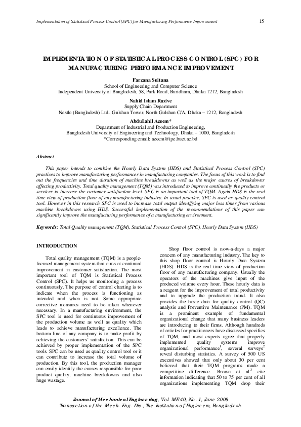 (PDF) Implementation of Statistical Process Control (SPC) for ...
