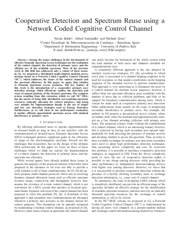 (PDF) Cooperative Detection and Spectrum Reuse using a Network Coded ...
