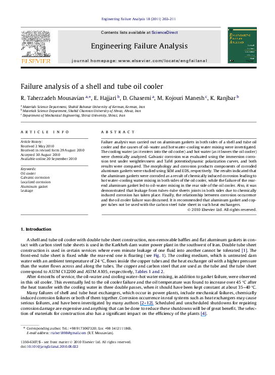 (PDF) Failure analysis of a shell and tube oil cooler
