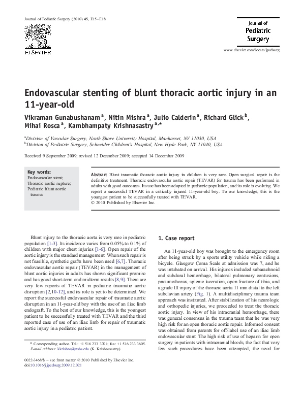 (PDF) Endovascular stenting of blunt thoracic aortic injury in an 11 ...