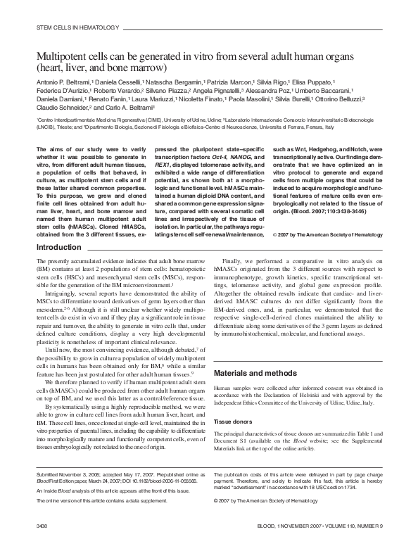 (PDF) Multipotent cells can be generated in vitro from several adult